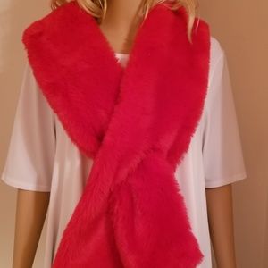 INC Red Faux Fur Scarf
